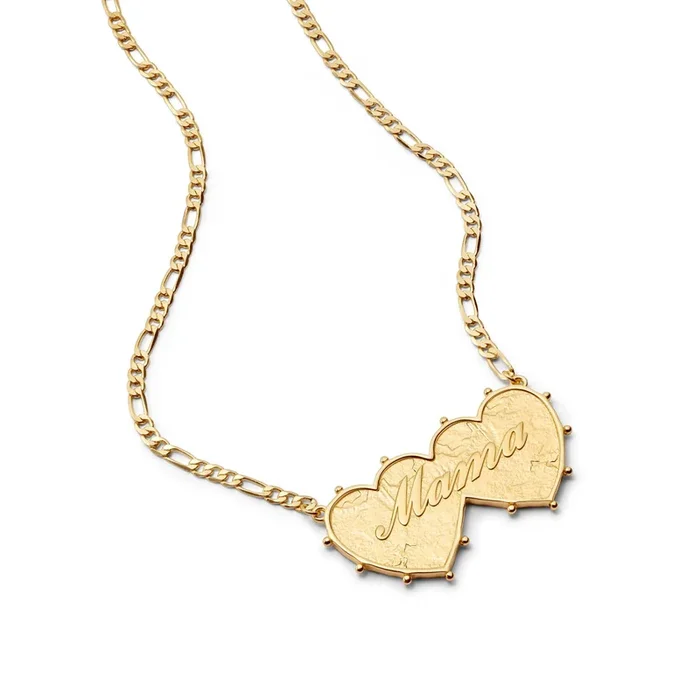 Shrimps ‘Mama’ Double Heart Necklace 18ct Gold Plate