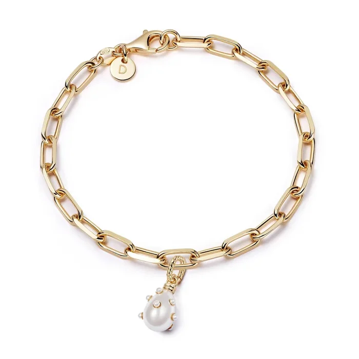 Shrimps Pearl Charm Bracelet 18ct Gold Plate