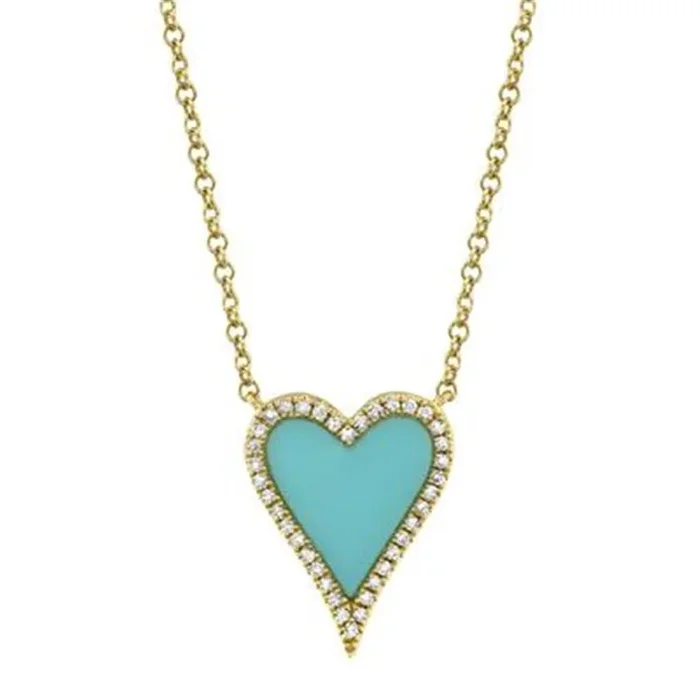Shy Creation Turquoise & Diamond Heart Pendant