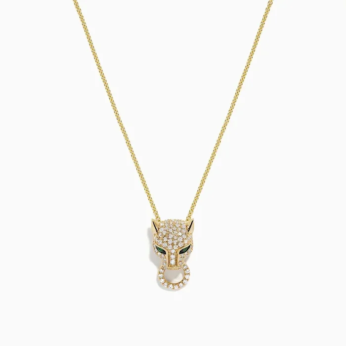 Signature 14K Yellow Gold Diamond & Emerald Panther Pendant, 0.47 TCW