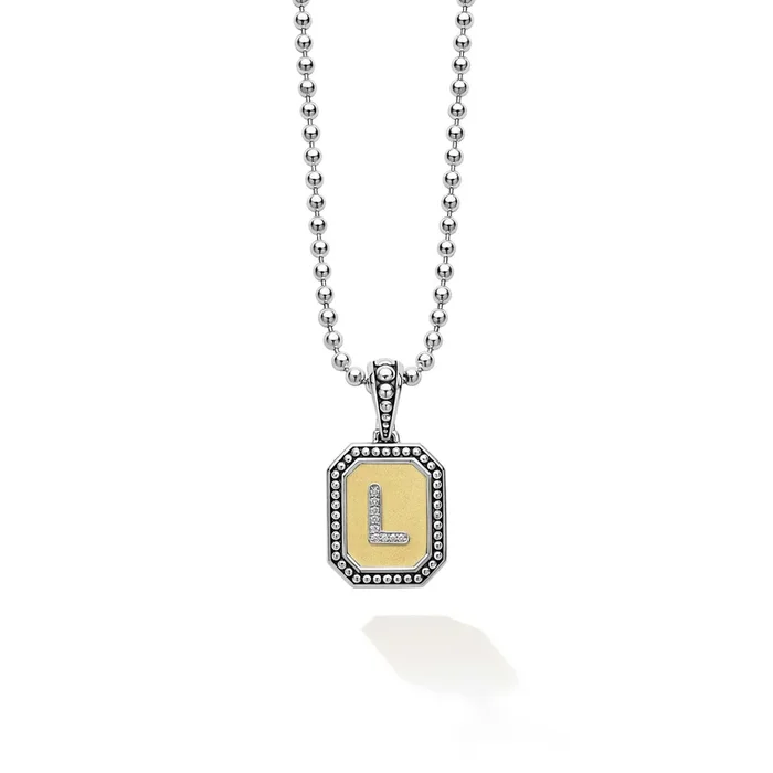 Signature Caviar Octagon Diamond L Initial Charm Necklace