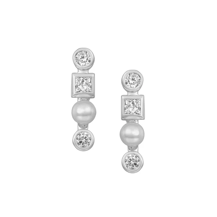 Signature Triple Diamond Bar Stud Earrings