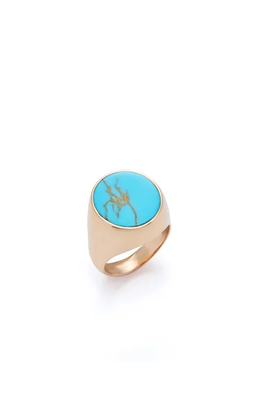 Signet Ring in 18K Rose Gold & Turquoise Stone with Blue Sapphire