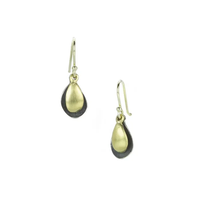 Silver and Gold Tiny Double Leaf Earrings
