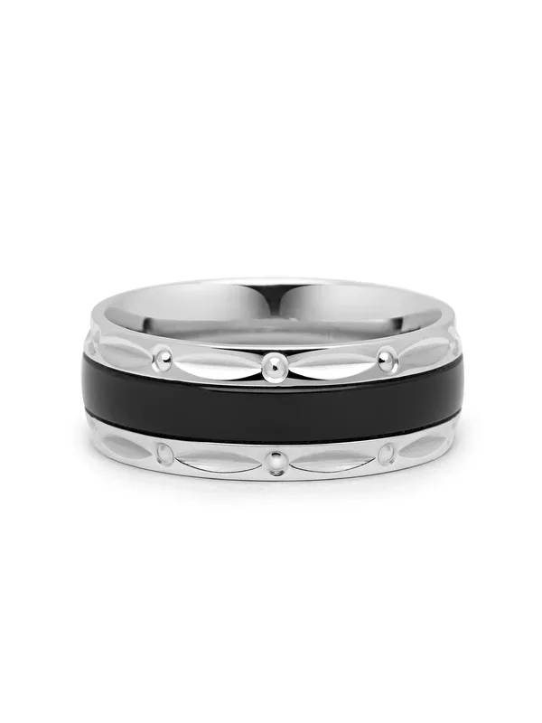 Silver Band Ring with Black