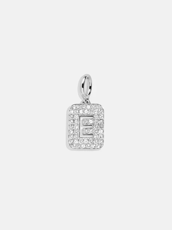 Silver Block Pave Cluster Charm – E