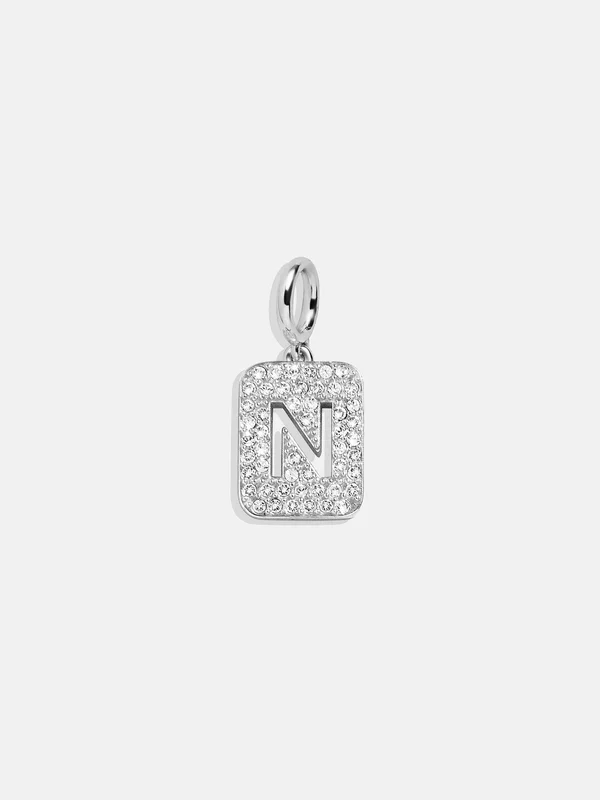 Silver Block Pave Cluster Charm – N