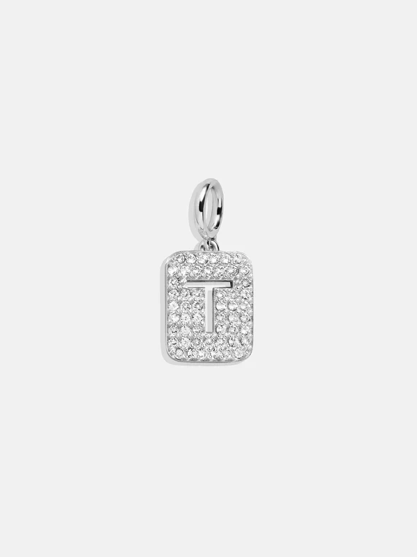 Silver Block Pave Cluster Charm – T