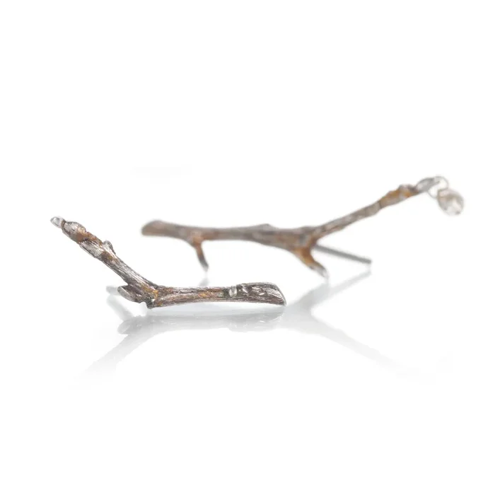 Silver Branch Studs with Diamond