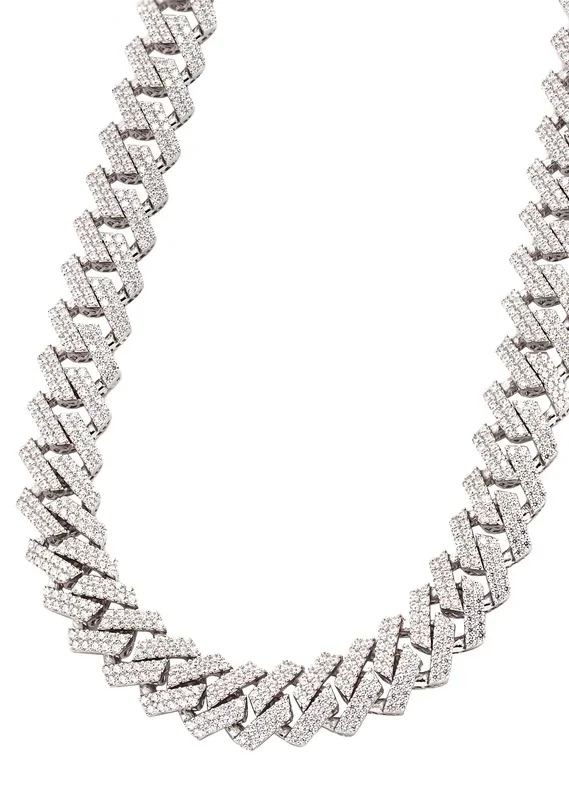 Silver Chain – Hollow White Gold Double Row Iced Out Miami Cuban Chain
