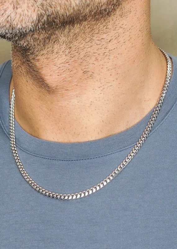 Silver Chain – Mens White Chain / Miami Cuban Link / 5 MM