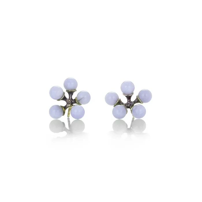Silver Chalcedony Micro Jacks Earrings
