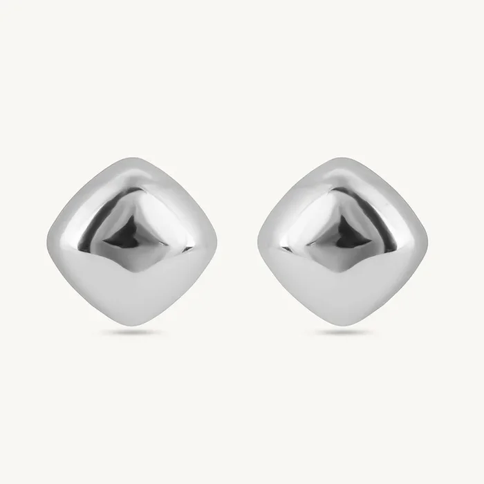 Silver Chunky Cube Stud Earrings