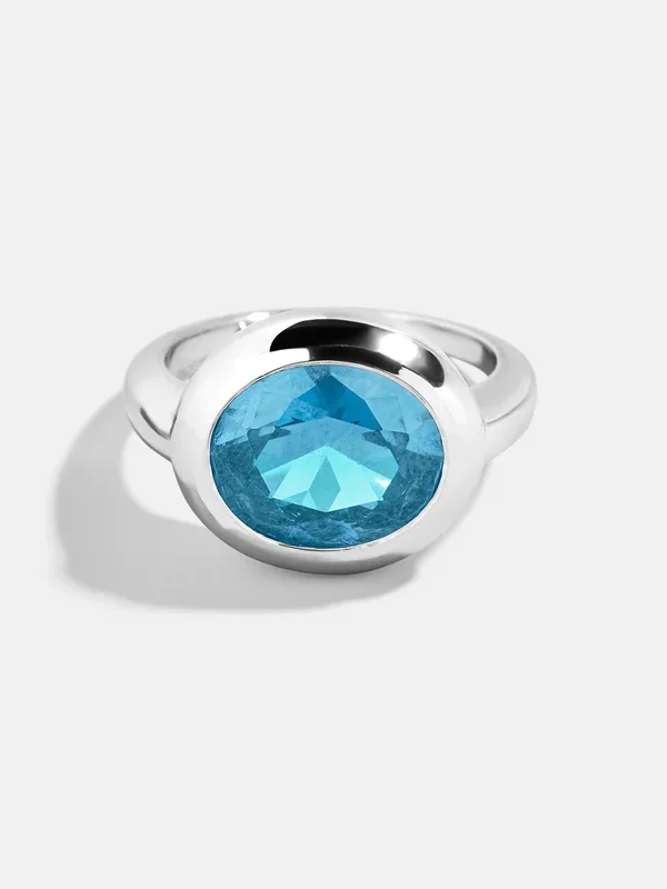 Silver Cubic Zirconia Custom Birthstone Ring – Aquamarine