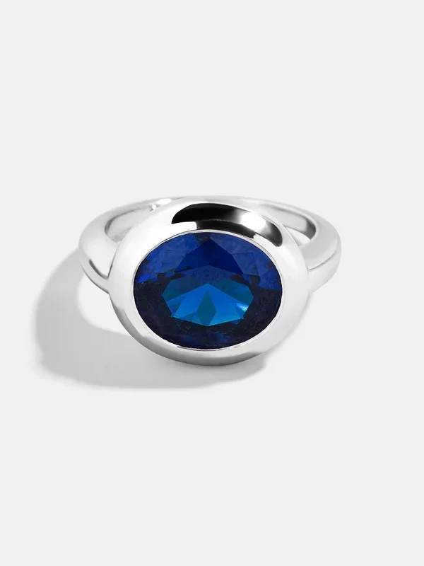 Silver Cubic Zirconia Custom Birthstone Ring – Sapphire