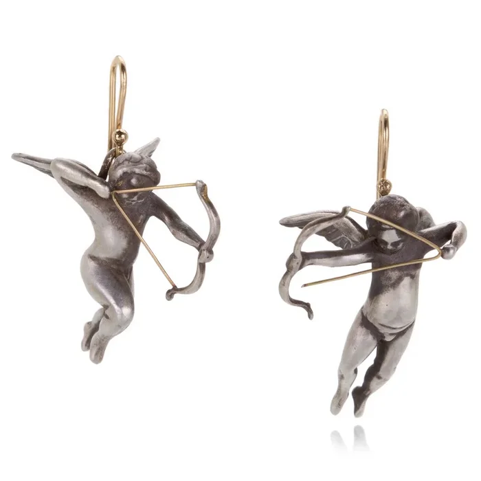 Silver Cupids with Bows Earrings