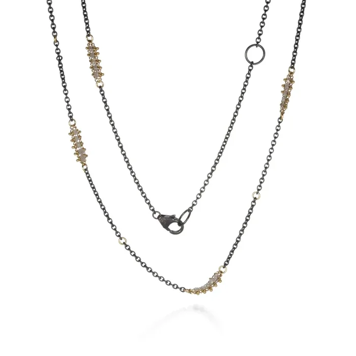 Silver Diamond Textile Station Necklace 16″