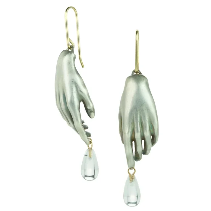 Silver Hand with Crystal Drop Earrings