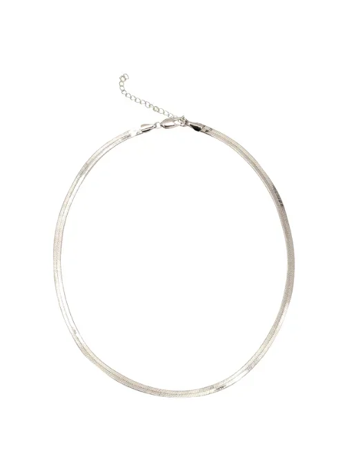 Silver Herringbone Necklace 16″