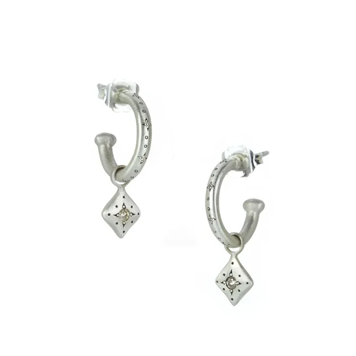 Silver Hoops with Silver Night Diamond Drops