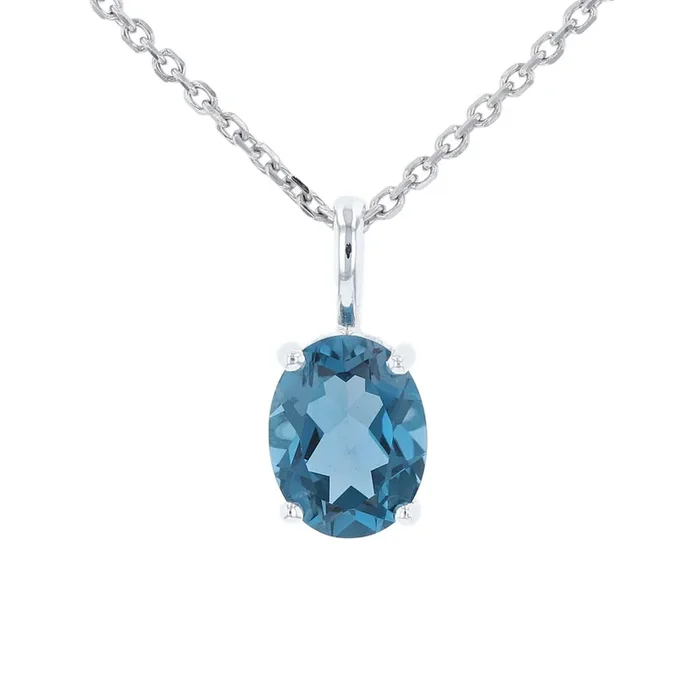 Silver London Blue Topaz Oval Necklace