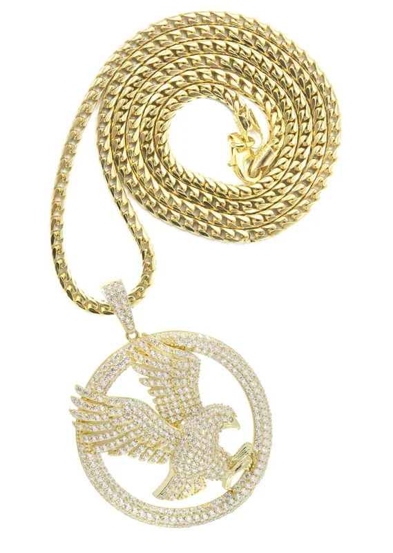 Silver Necklace – Gold Flying Eagle Tag Necklace | 27.8 Grams