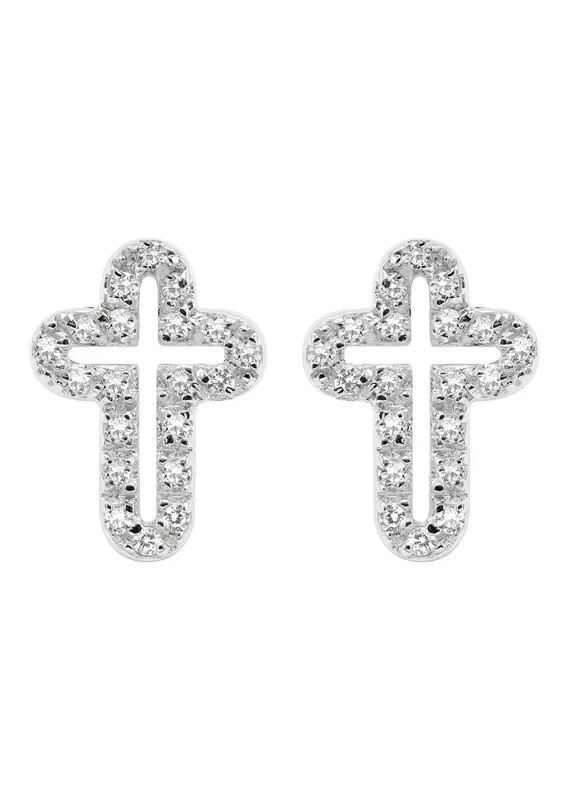 Silver Open Cross Plated Clear CZ Stud Earrings | Appx. 2 Grams