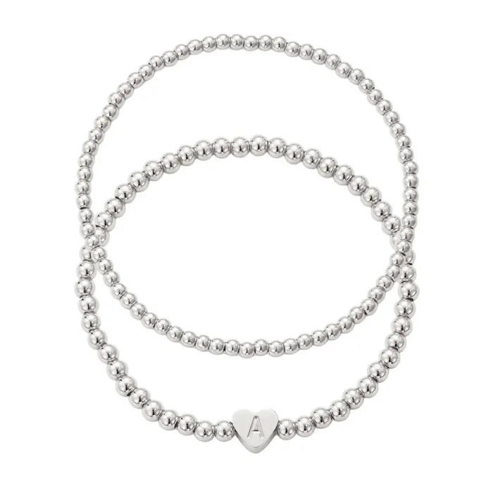 Silver Plated Ball Bead Initial Bracelet Set
