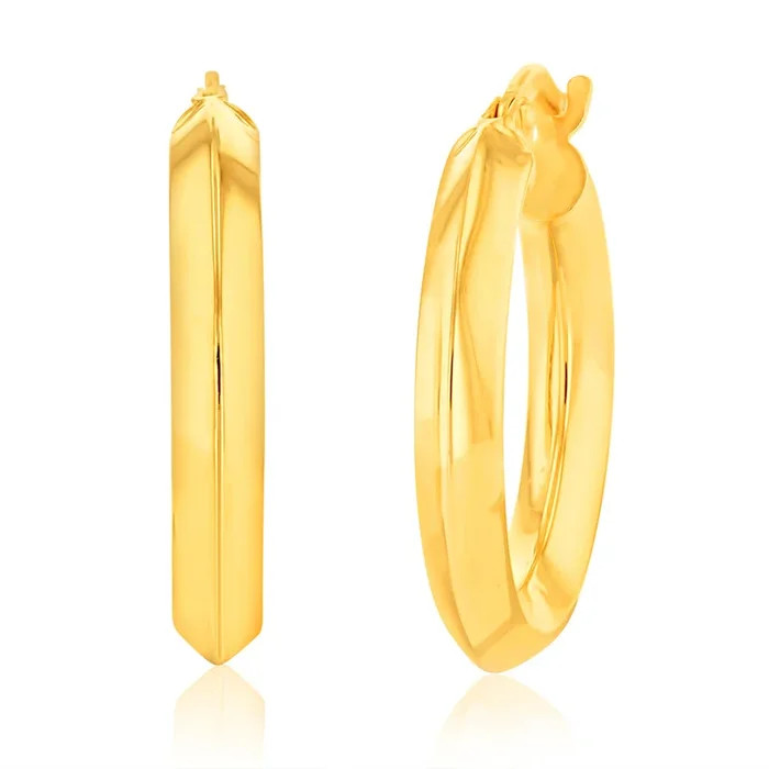 Silverfilled 9ct Yellow Gold Plain Hoop Earrings