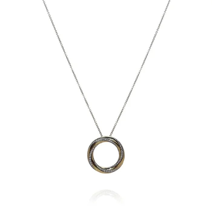 Simon G. 18k Yellow Gold Open Circle Twist Diamond Pendant Necklace