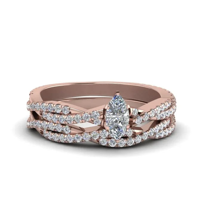 Simple Marquise Diamond Twisted Vine Bridal Set