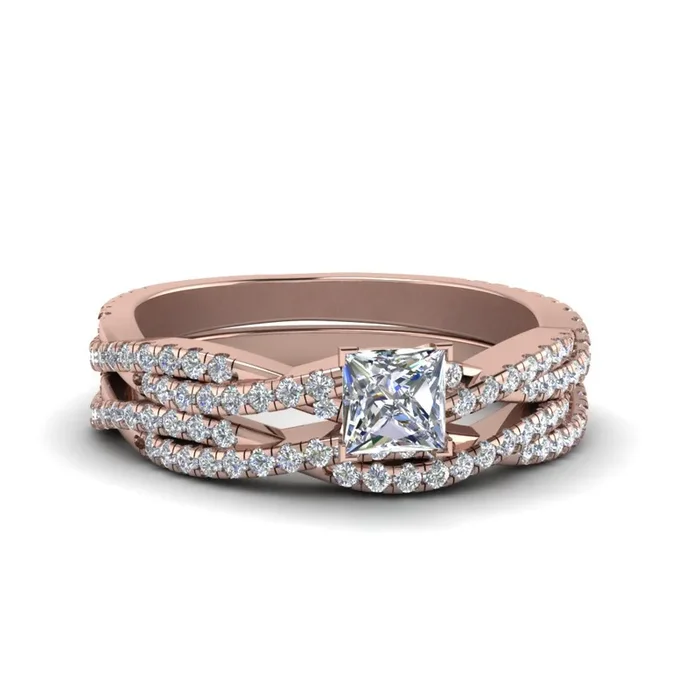 Simple Princess Cut Twisted Vine Bridal Set