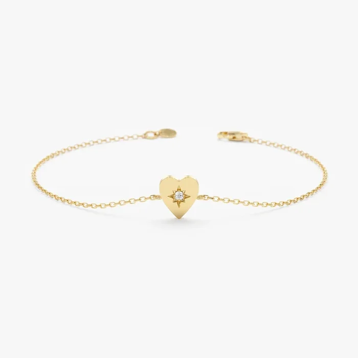Single Diamond In Starburst Heart Bracelet, Lily