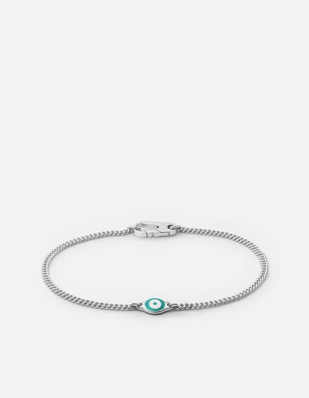 Single Green Eye Bracelet, Sterling Silver w/Enamel