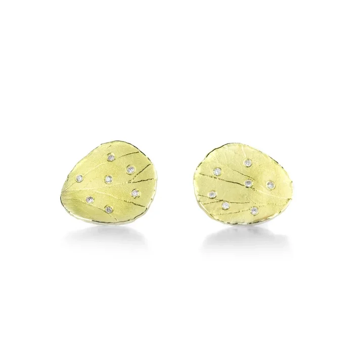 Single Petal Stud Earrings with Diamonds