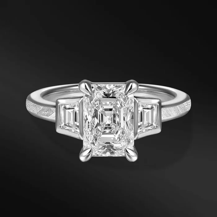 Sky Lioness – 14K Gold or Sterling silver Ring for Women | Muonionalusta Meteorite | Radiant 1.9 CT Certified Moissanite Engagement Ring