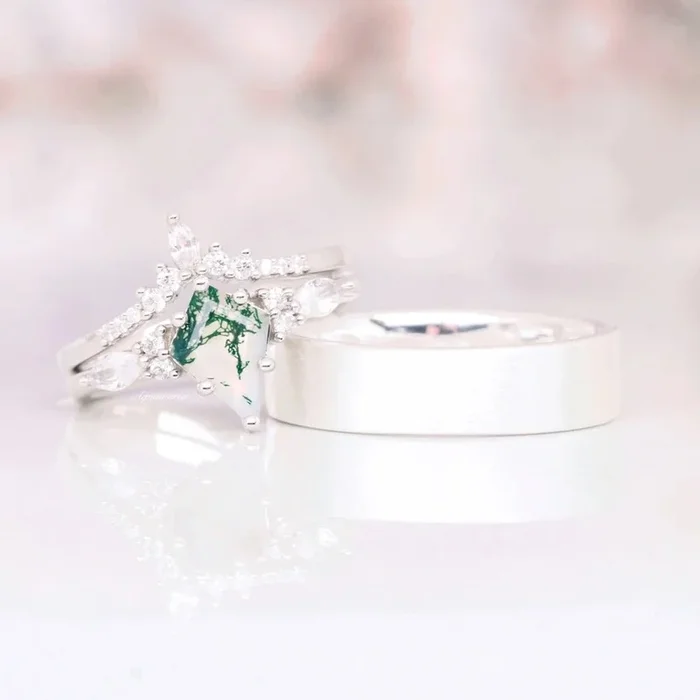 Skye Kite® Green Moss Agate Ring Couples Ring Set