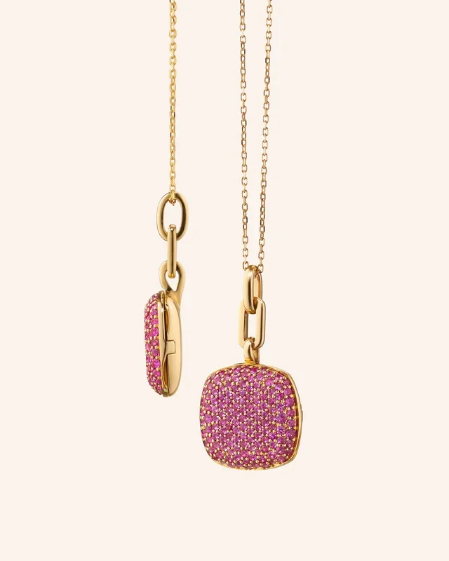 Slim “Rae” Locket Necklace with Pink Sapphires