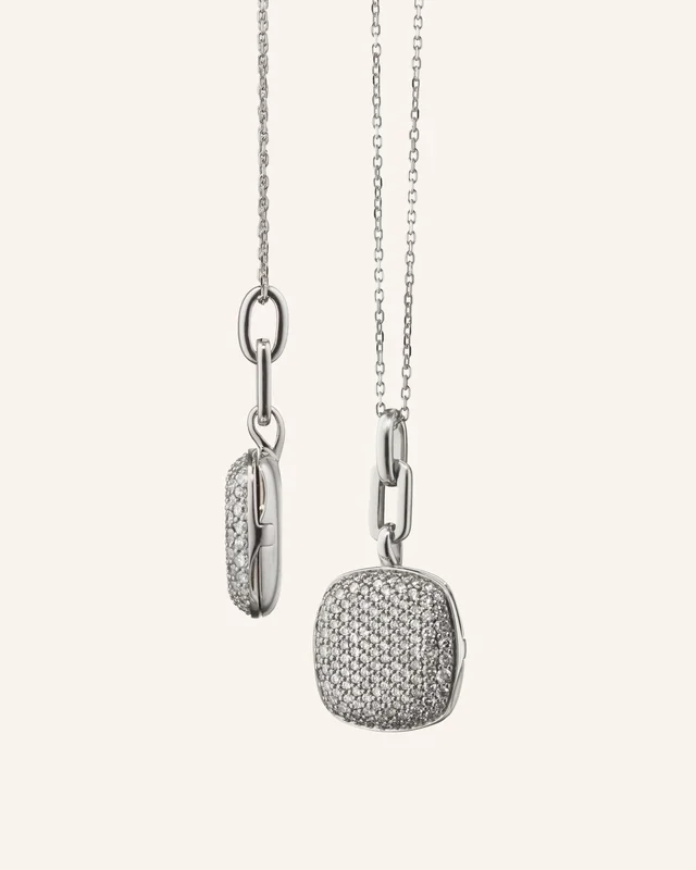 Slim “Rae” Locket Necklace with Salt & Pepper Diamonds