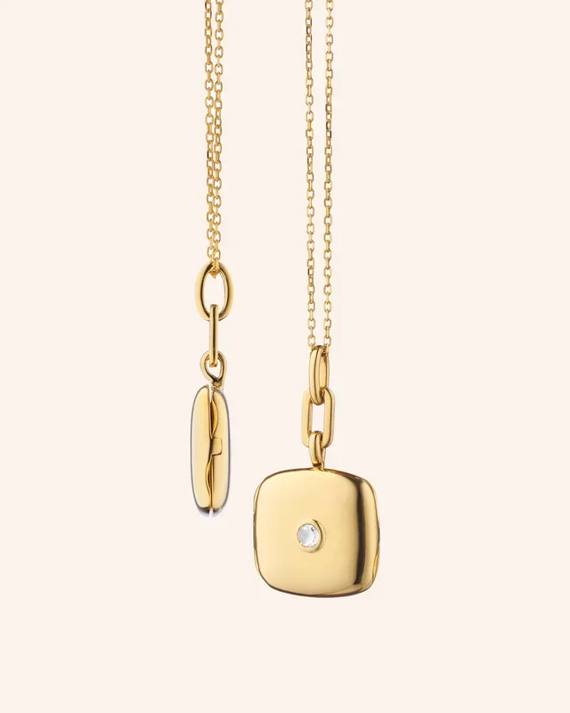 Slim “Viv” Gold Locket Necklace with Diamond
