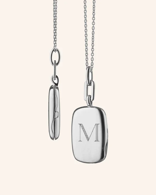 Slim Rectangle “Dee” Sterling Silver Engraved Locket Necklace