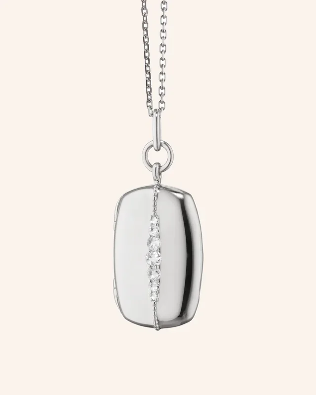 Slim Rectangle “Kate” Locket Necklace with White Sapphire