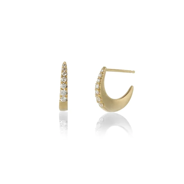 Small 14k Pave Diamond Curl Earrings