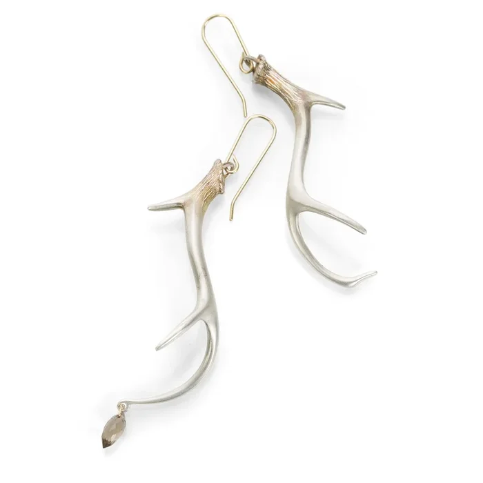 Small Antler Earrings with Smoky Topaz Drop