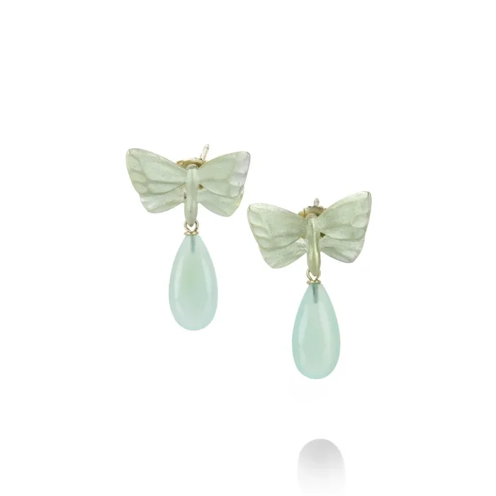 Small Butterfly Earrings with Blue Opal Drops