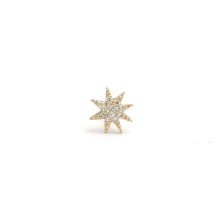Small Diamond Starburst Yellow Gold Single Stud