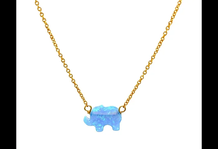 SMALL ELEPHANT | Opal Charm on a Gold Filled Chain Necklace