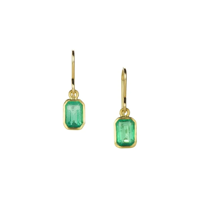 Small Emerald Cut Emerald Drop Earrings