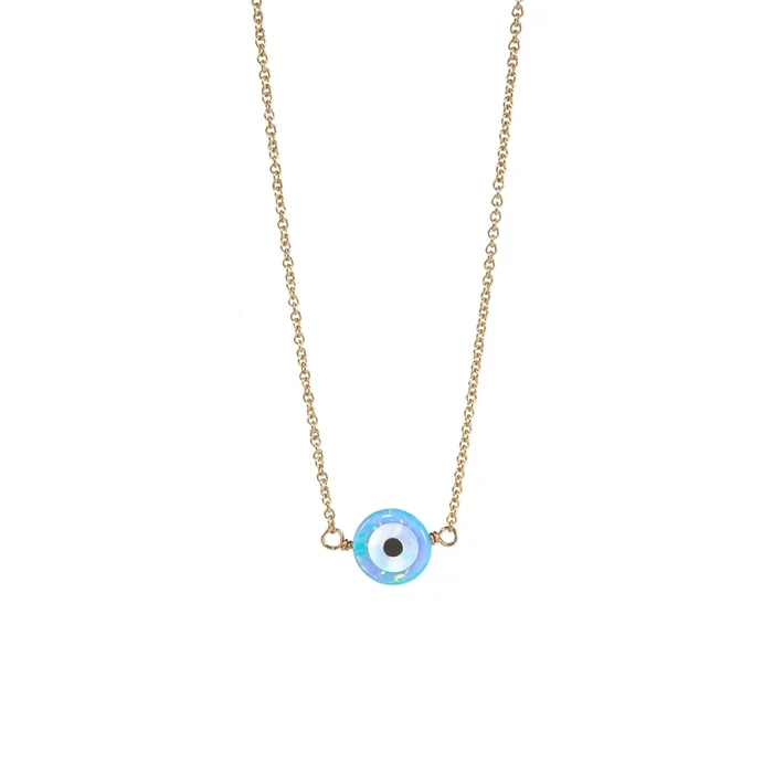 SMALL EVIL EYE | Opal Charm on a Gold Filled Chain Necklace