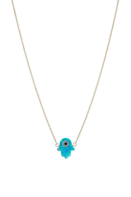 SMALL HAMSA + EYE| Opal Charm on a Gold Filled Chain Necklace